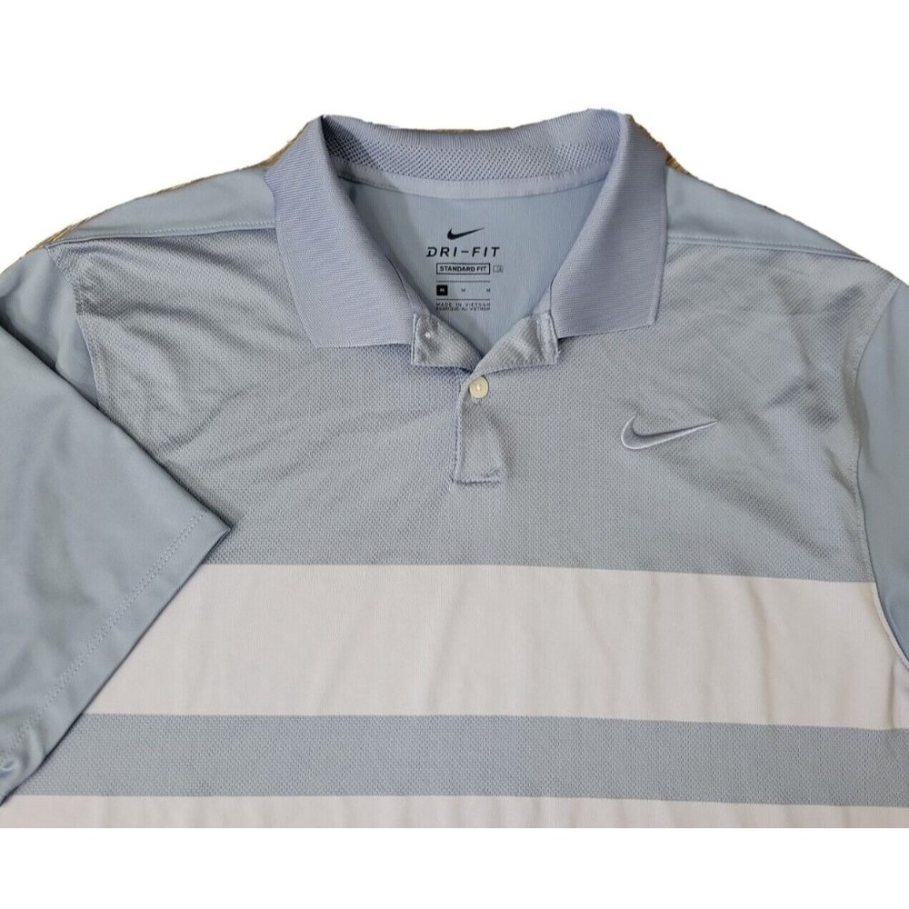 Nike Dri-Fit Standard Fit Men's Medium Blue Wide Stripe Polo Shirt Performance
